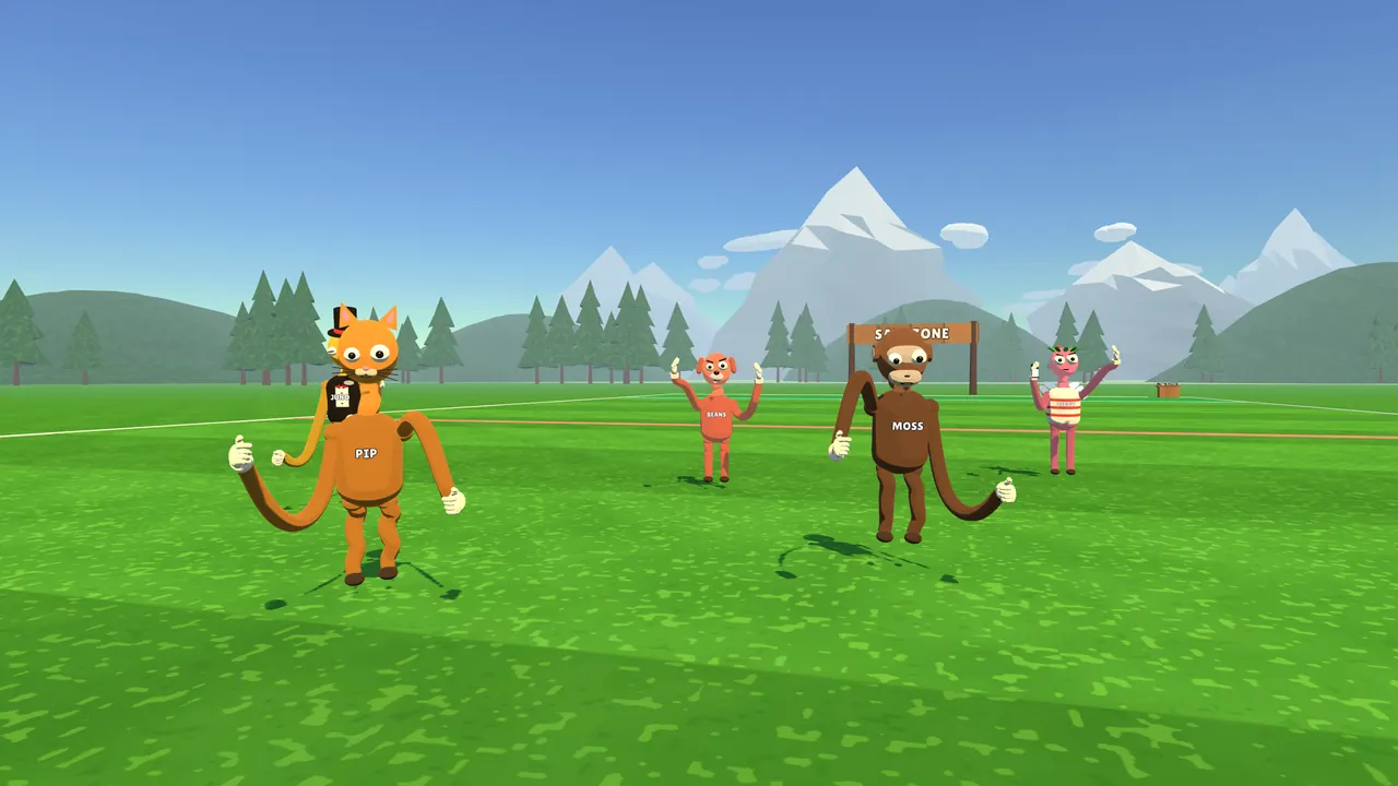 The Field map: flat grass, a cat and a monkey running for the safe zone